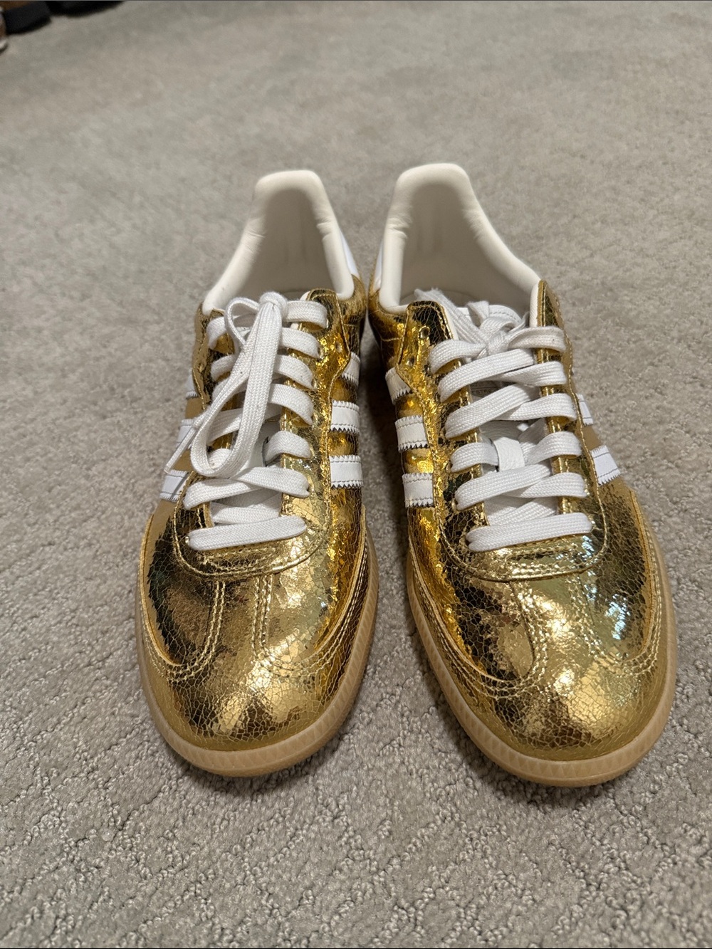 adidas Gold Metallic Samba Sneakers with White Stripes - Picture 4 of 5